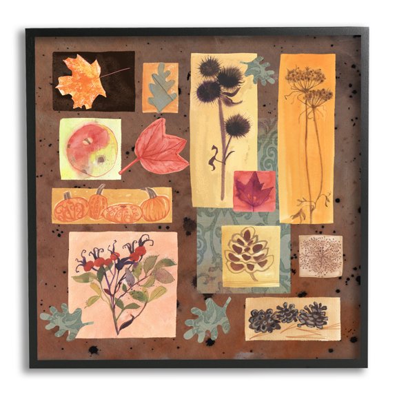 Stupell Industries Autumn Botanicals Pattern Holiday Painting Black Framed Art Print Wall Art, 24 x 24