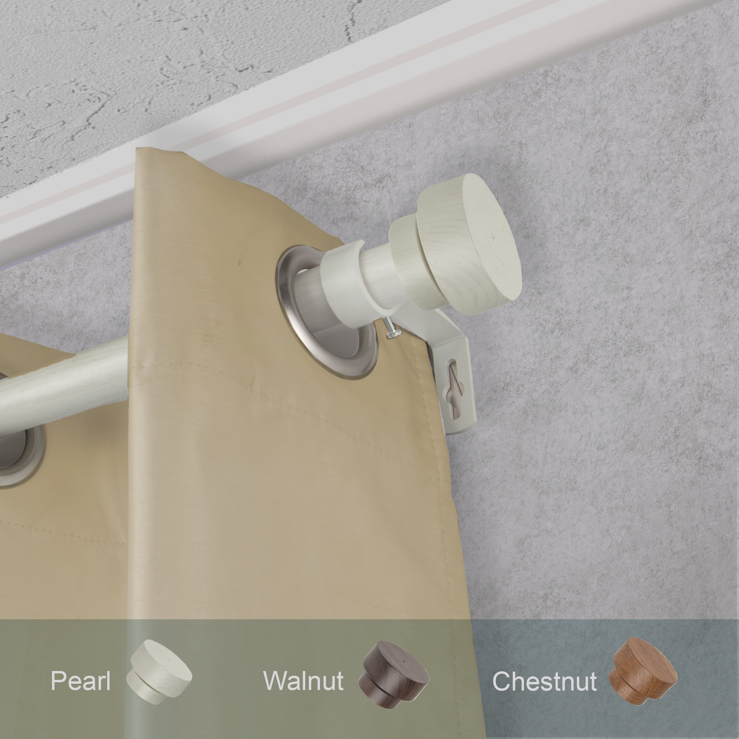 1" Dia Faux Wood Curtain Rod 66-120 inch with Cassiel Finials - Pearl White