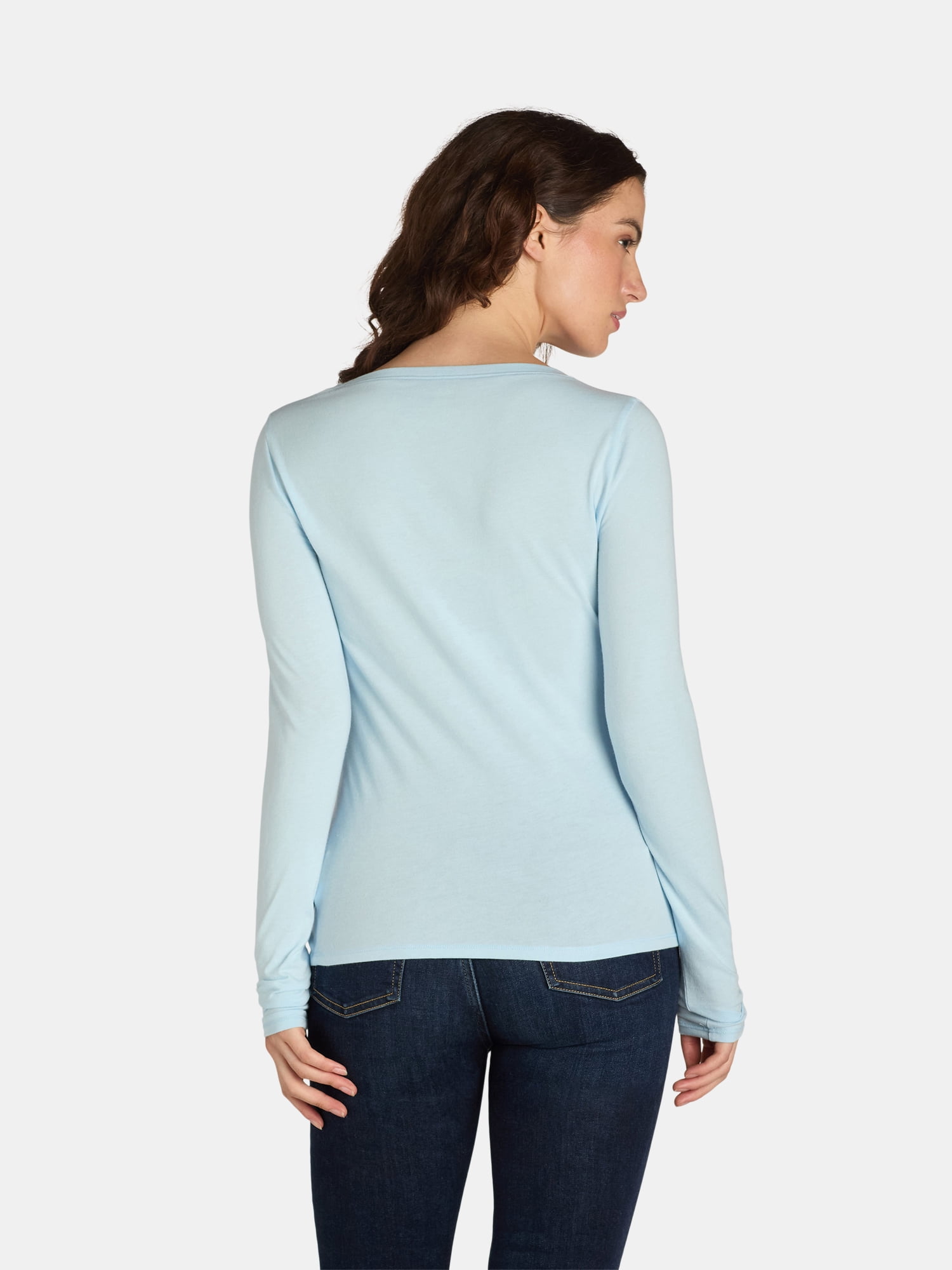 No Boundaries Scoop Neck Everyday Tee with Long Sleeves, 1 and 3 Pack, Women's