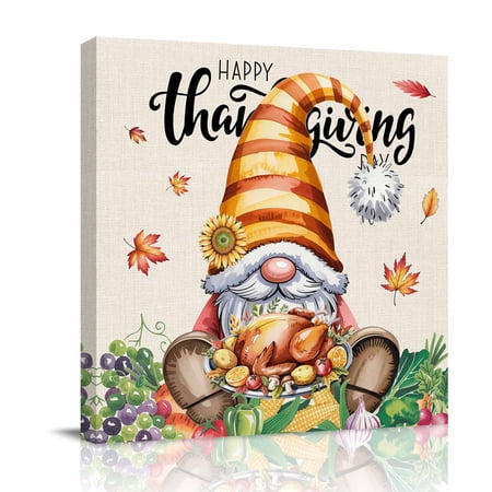 Canvas Wall Art Hello Fall Framed Canvas Prints for Bathroom Kitchen Thanksgiving Gnomes Botanical Turkey Gallery Wrapped Wall Decor for Home Office Gifts 10 x10 Ship Next Day