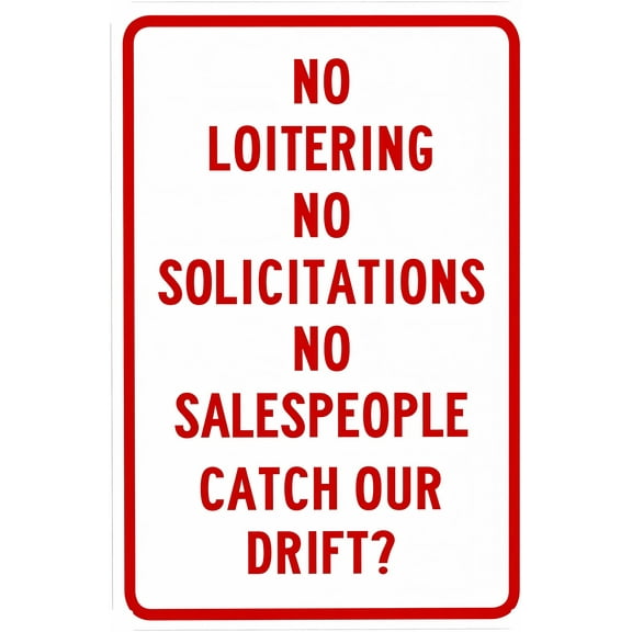 No Loitering No Salespeople Warning Sign - 8"x12", Security Metal Decor for Business, Office, Road, Street, Home