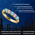 thumbnail image 2 of Gem Stone King 18K Yellow Gold Plated Silver Swiss Blue Topaz and Pink Lab Grown Diamond Wedding-Bands Ring for Women | 0.96 Cttw | Round 3.5MM | Gemstone November Birthstone | Size 6, 2 of 6