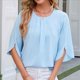 thumbnail image 5 of Blusa Informal de para Mujer, con Mangas 1/2 con Volantes, Cuello Redondo, Corte Holgado, Color Azul , Talla M, 5 of 10