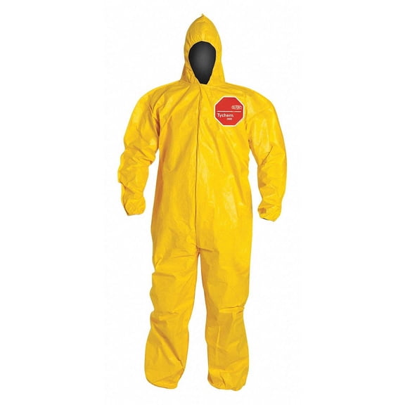 Dupont Hooded Coveralls,Yellow,3XL,Elastic,PK12  QC127BYL3X001200