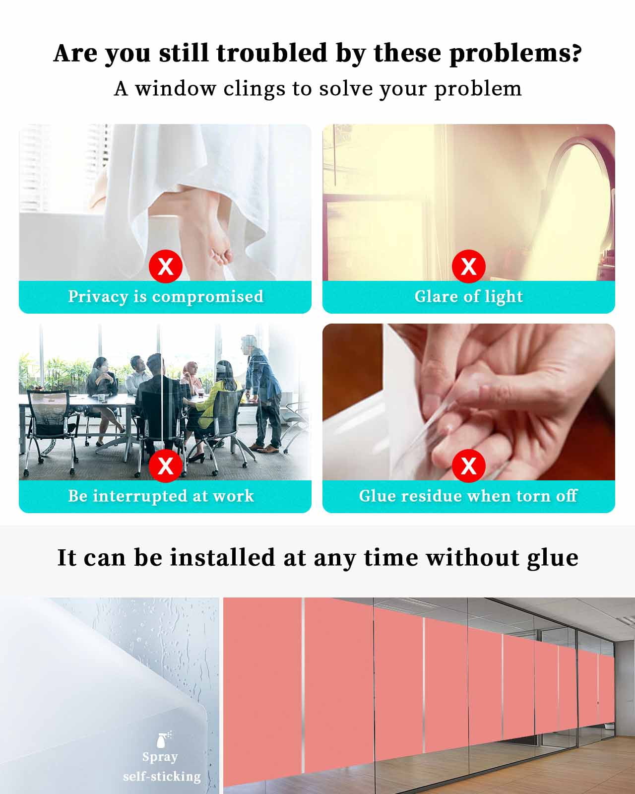 Window Privacy Film, Coral Red UV Sun Blocking Window Tint Film Heat Control One Way Blackout Window Film, Pure Orange Red Solid Color Simple Minimalism Art Non Adhesive Static Cling 35.4x78.7 In