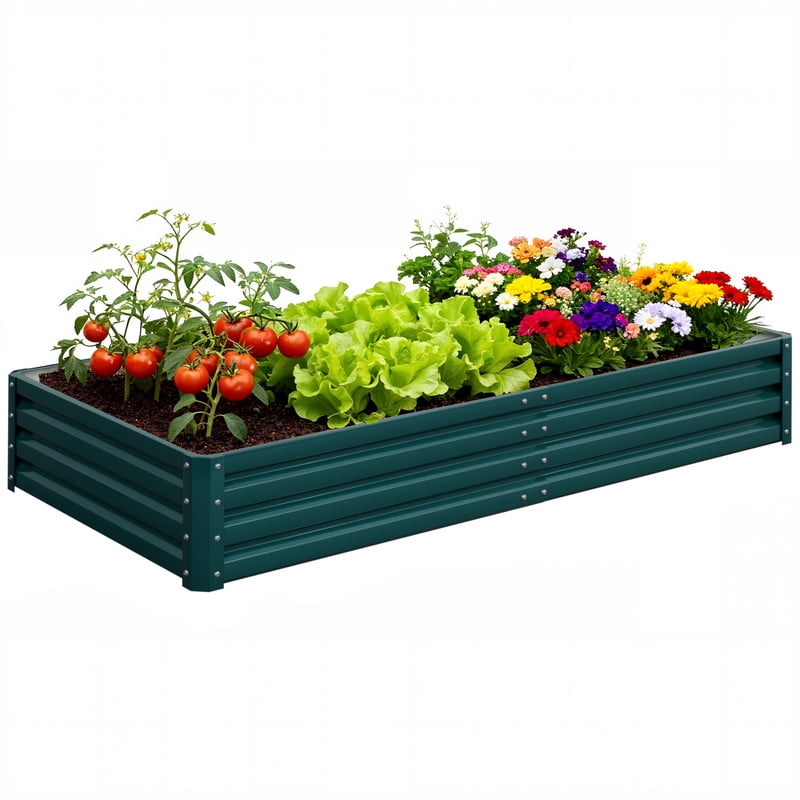 Vineego 6x3x1FT 1PCS Galvanized Raised Garden Bed Square Metal Planter Box for Vegetables Flowers