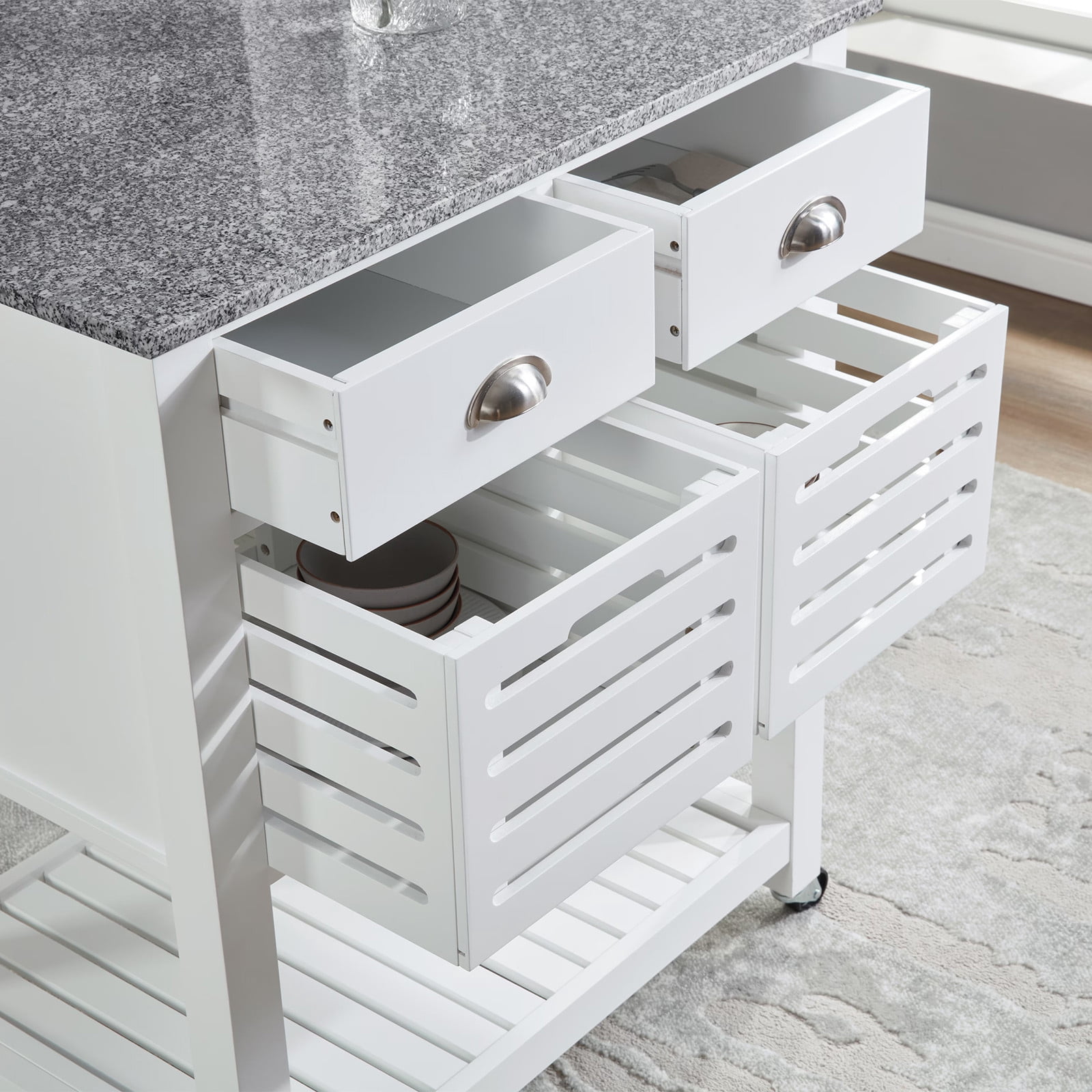 WEGFTDUOP Kitchen Island Cart with Storage, Mobile Rolling Kitchen Island on Wheels, Trolley Serving Cart with Underneath Drawer & Slide-Out Wire Storage Basket for Kitchen, Dinning Room
