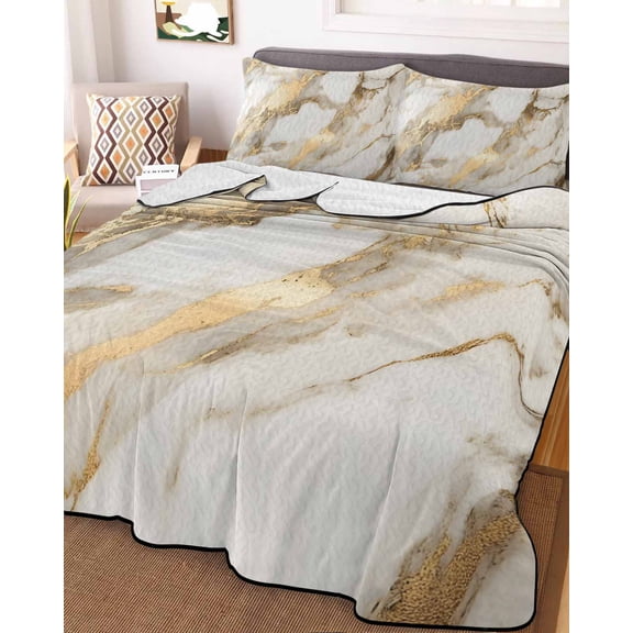 Marble Gold Full Size Down Alternative Comforter, Lightweight Comforter Quilt Bedding Set with Pillow Shams Abstract Luxury Wave Gold Marbling Modern All Seasons Bed Comforter Duvet Insert 78"x90"