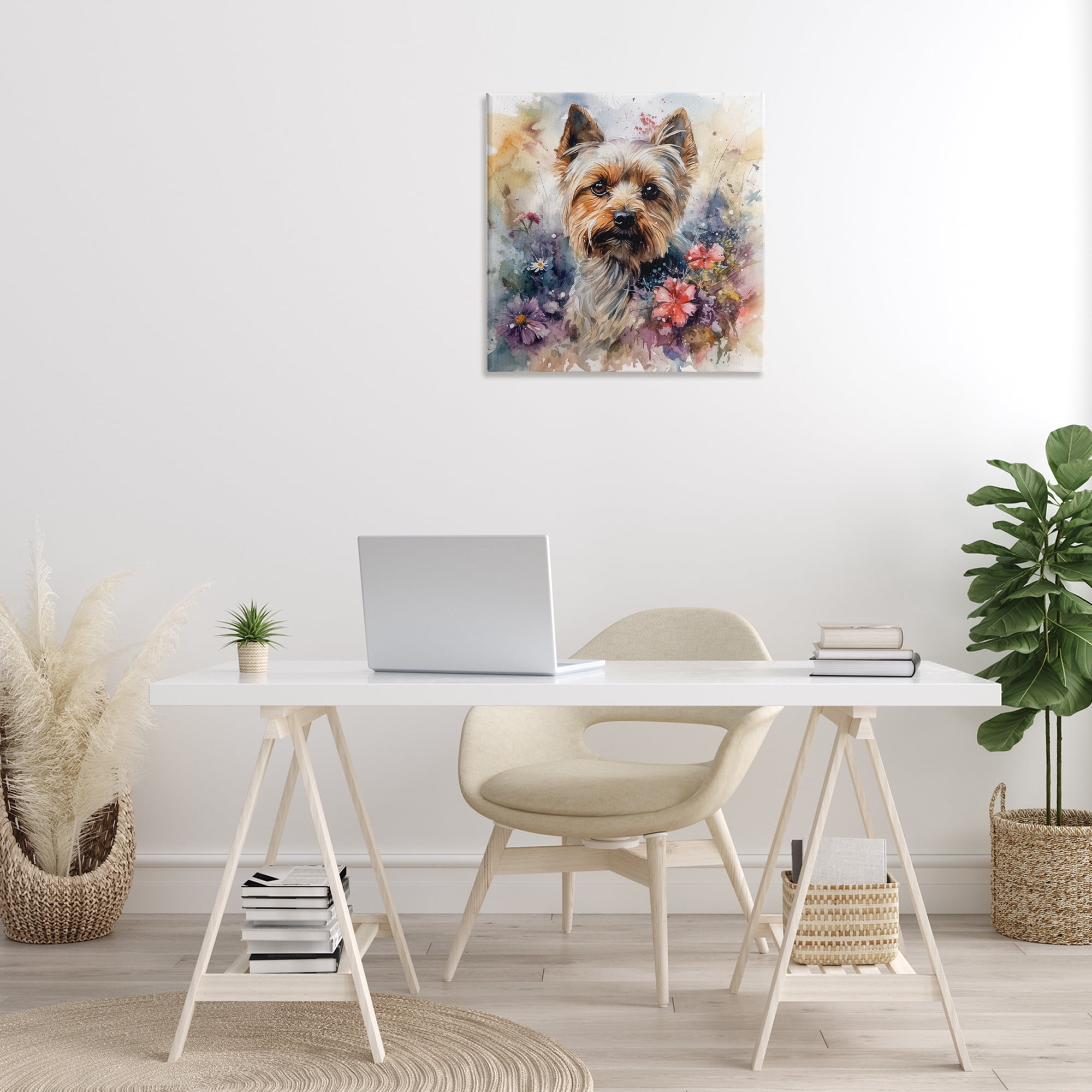 Stupell Industries Floral Adorned Yorkie Animals & Insects Painting Gallery Wrapped Canvas Art Print Wall Art, 24 x 24