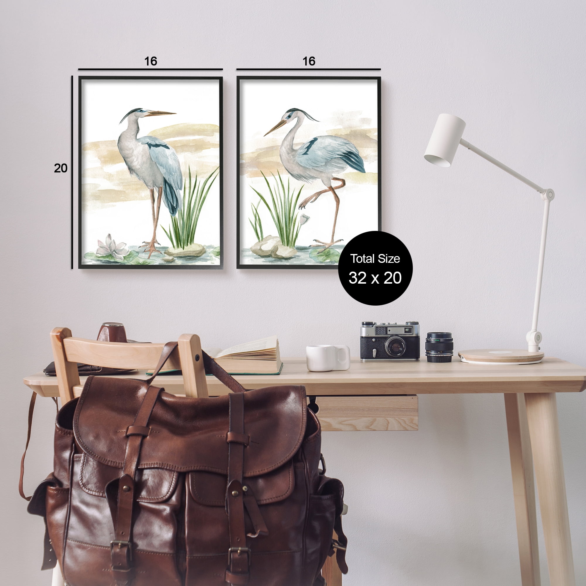Stupell Industries Herons on Marsh Shore Animals & Insects Painting Black Framed Art Print Wall Art, 16 x 20, Set of 2