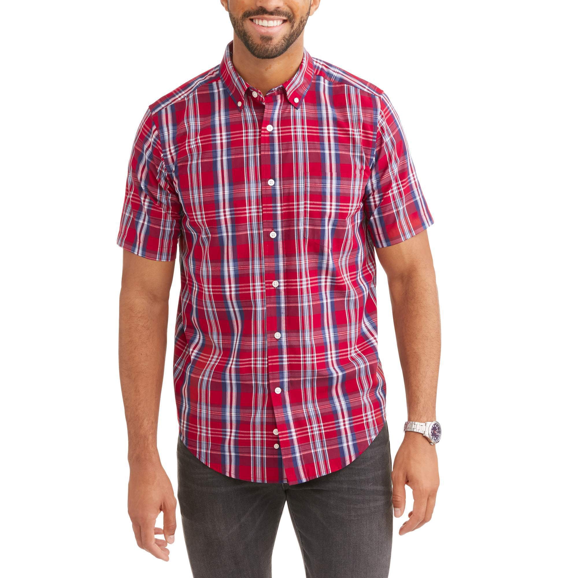 Big and Tall Men's Short Sleeve Plaid Woven Shirt