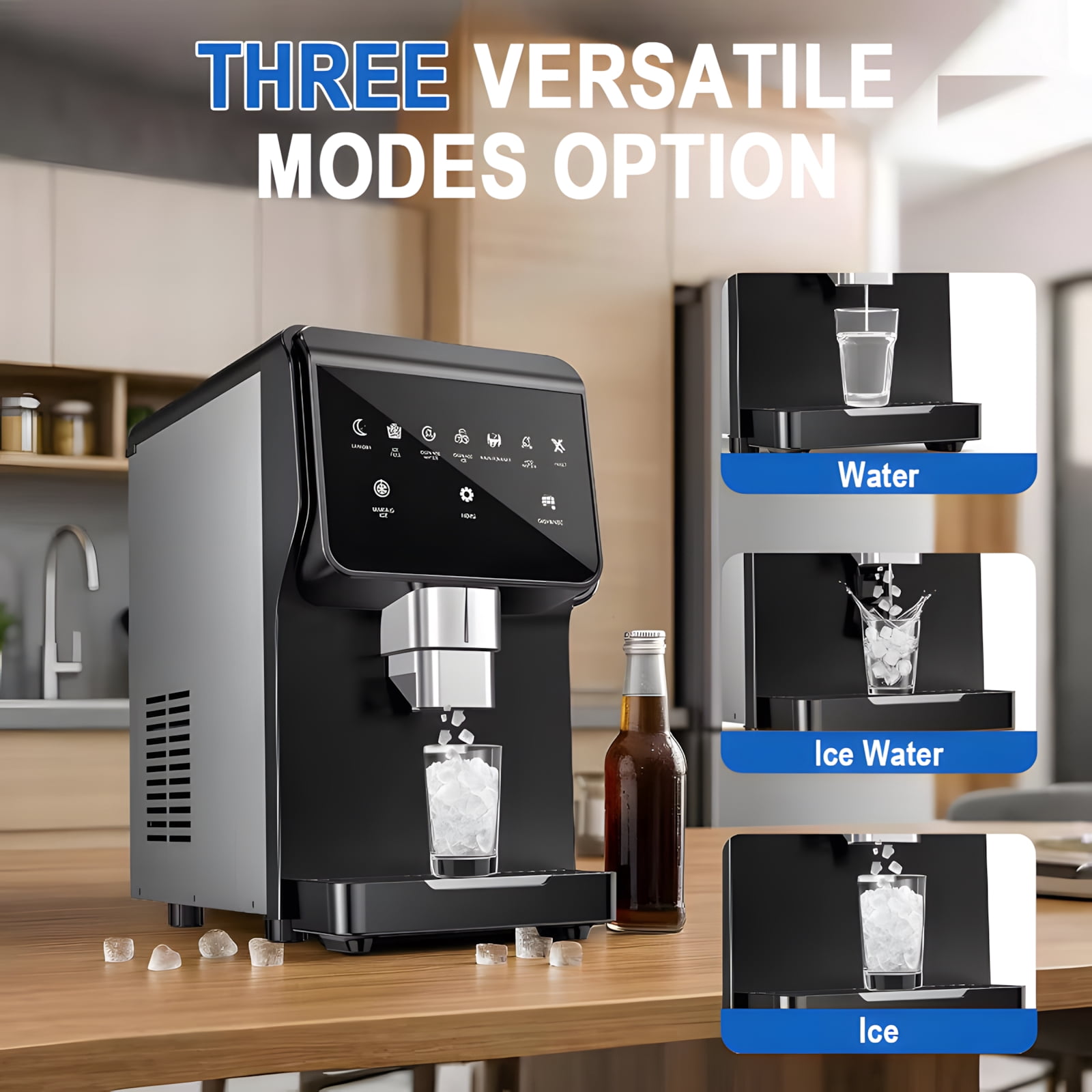 Tittla Ice Maker Countertop 80lbs/24H Soft Chewable Pellet Ice Maker Machine Dispenser with Water Reservoir, Self-Cleaning, Pebble Ice Machine for Home Kitchen with WiFi & Smart Connected