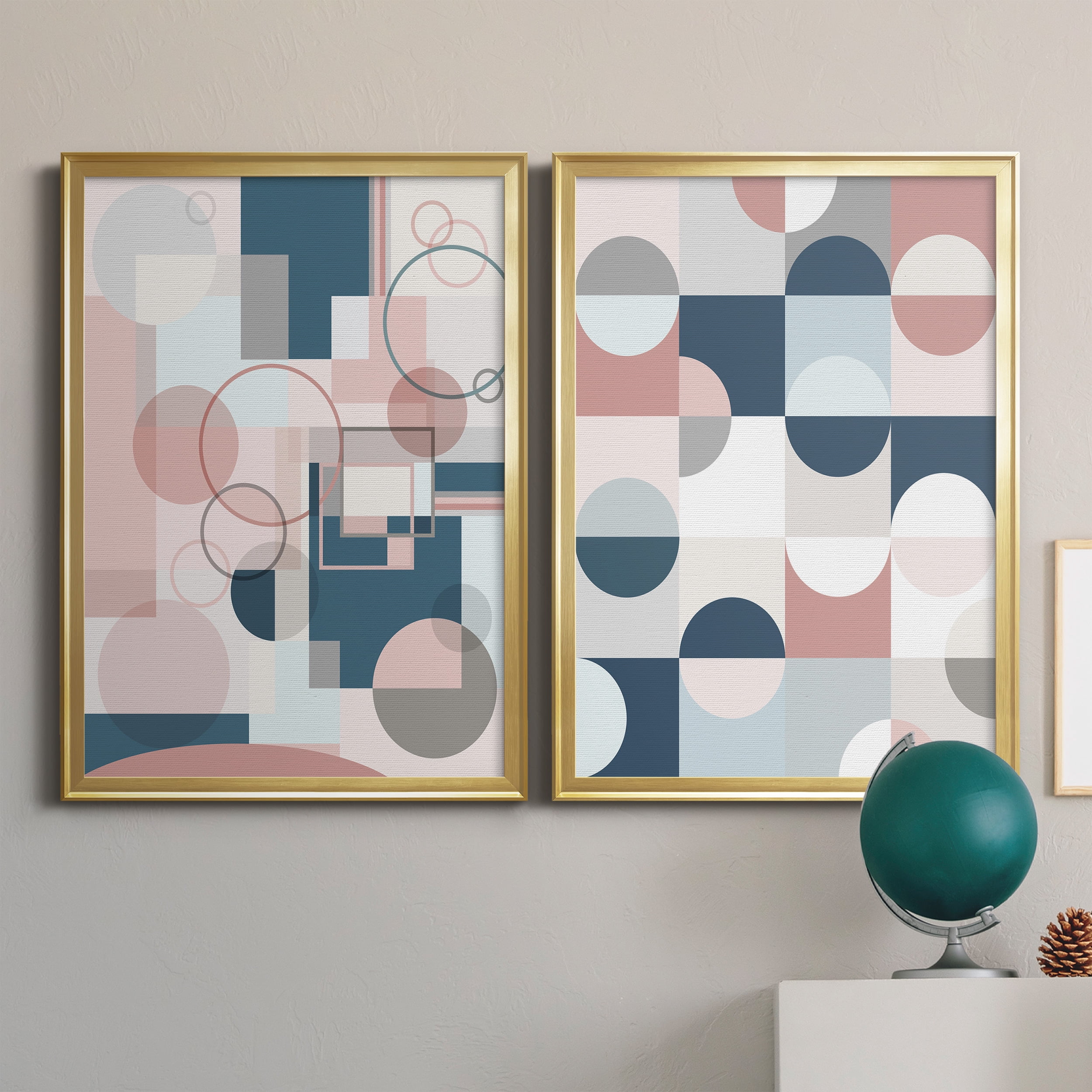 2 Piece Set Modern Geo Premium Framed Canvas - Ready to Hang - 26.5 x 36.5 Each - Gold Frame
