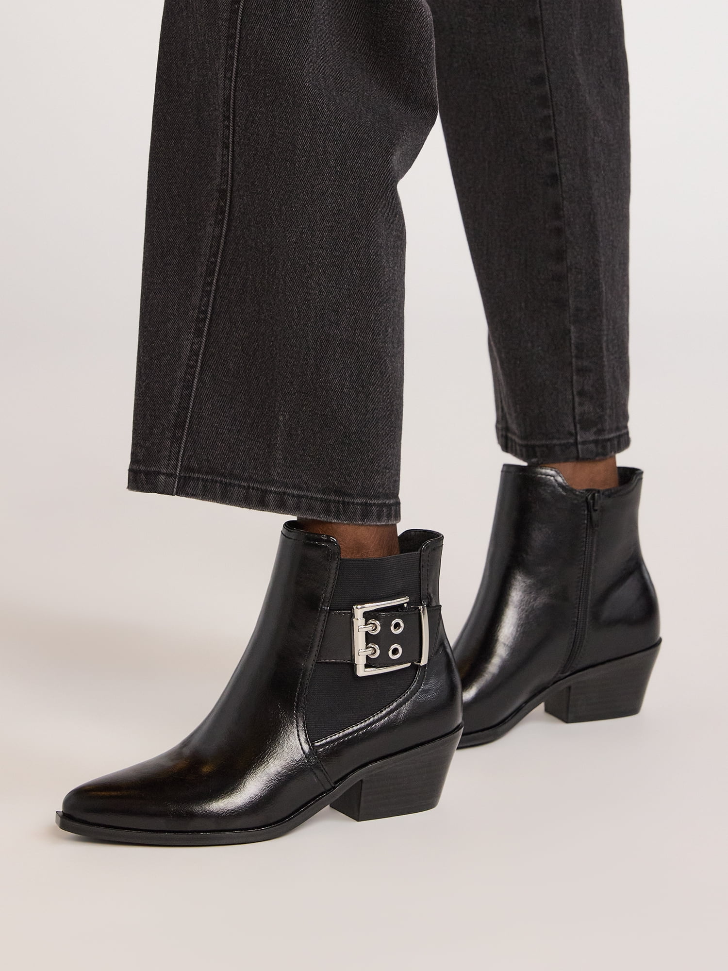 Scoop Womens Faux Leather Moto Buckle Ankle Booties