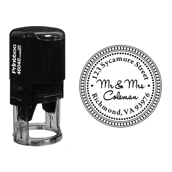 Printtoo Custom Round Mr Mrs Family Name Personalized Address Return Self Inking Rubber Stamp-Black