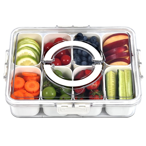 Snackle Box 8 Compartment Divider Box, Divided Serving Tray with Lid and Handle - Charcuterie Conta