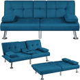 thumbnail image 2 of Renwick Fabric Upholstered Convertible Futon Sofa Bed with Cup Holders and Pillows for Livingroom, Aqua Blue, 2 of 12