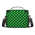 thumbnail image 3 of Green and Black Checkered Pattern Insulated Lunch Box for Women Men, Medium Leakproof Cooler Bag with Adjustable Strap, 10"x6.7"x8", 3 of 6