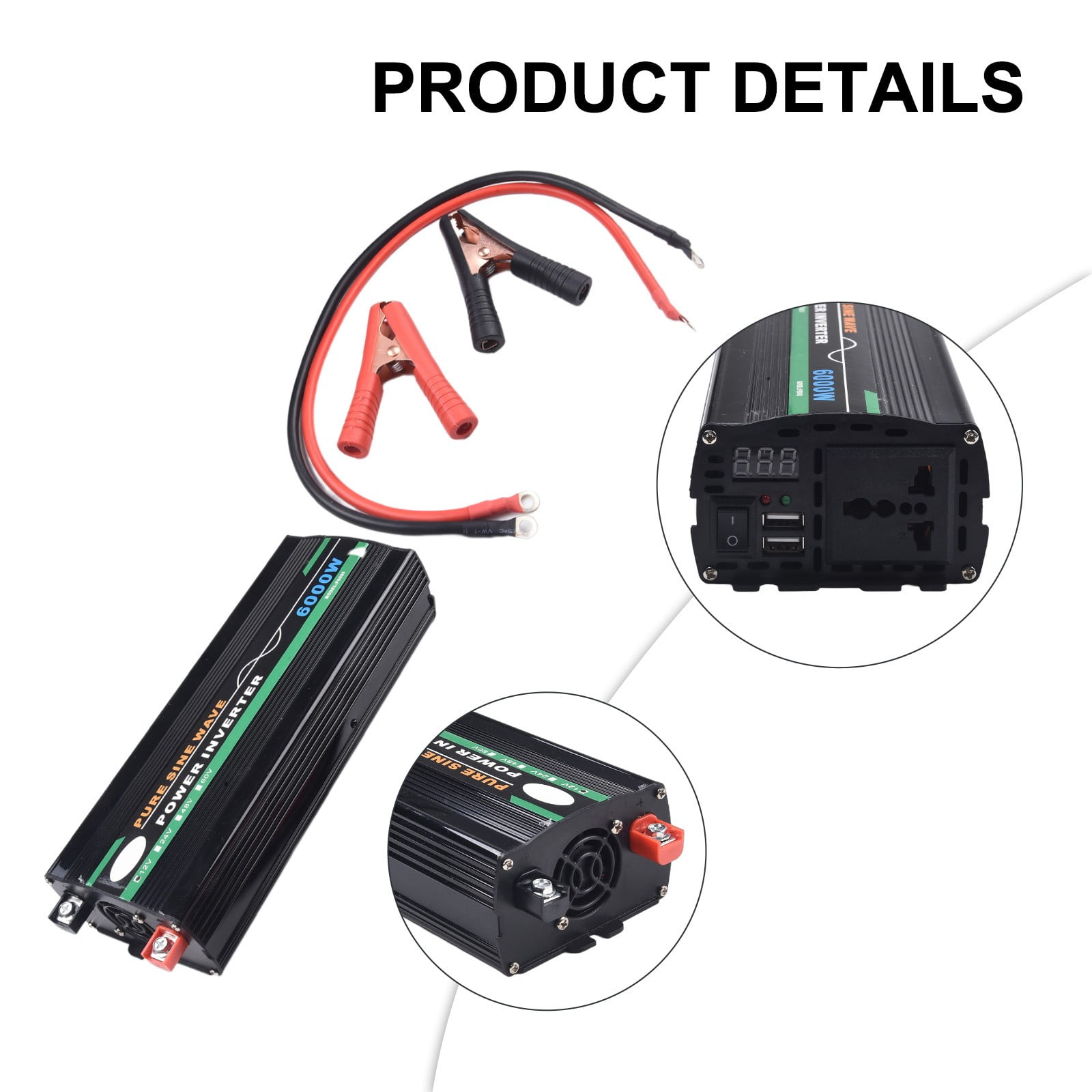 Pure Sine Wave Inverter 12V To 220V 6000W DC To AC Voltage Converter 12 220 Mini-car Power Supply Accessories