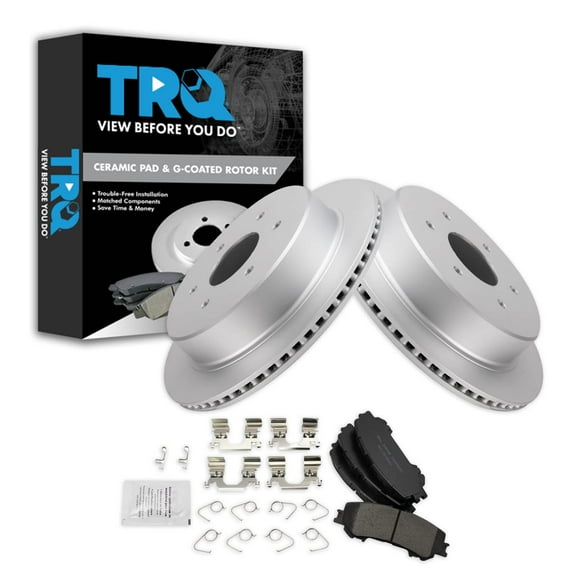 TRQ Rear Brake Pad & Rotor Kit Brake Pads Brake Rotor Ceramic Premium G-Coated Fits Select 2017-2019 Nissan TITAN