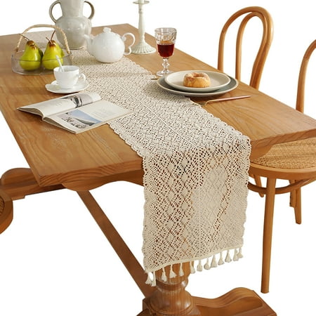 

HUONA Hollow Woven Table Runner Handmade Farmhouse Tablecloth with Tassels Boho Home Table Decorations for Wedding Bridal Baby Shower Birthday Party Type 3