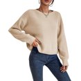 thumbnail image 2 of Women's Fashion Casual Crew Neck Pullover Long Sleeve Bolded Knit Sweater, Chunky and Warm, Great for Everyday Use and Seasonal Activities,Beige,L, 2 of 6