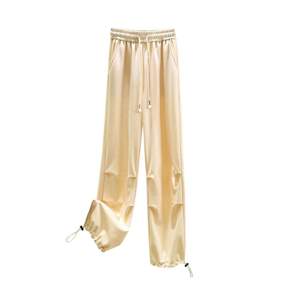 Lovskoo Women's Close Bottom Sweatpants High Waisted Athletic Drawstring Workout Comfy Joggers Pants with Pockets Beige L