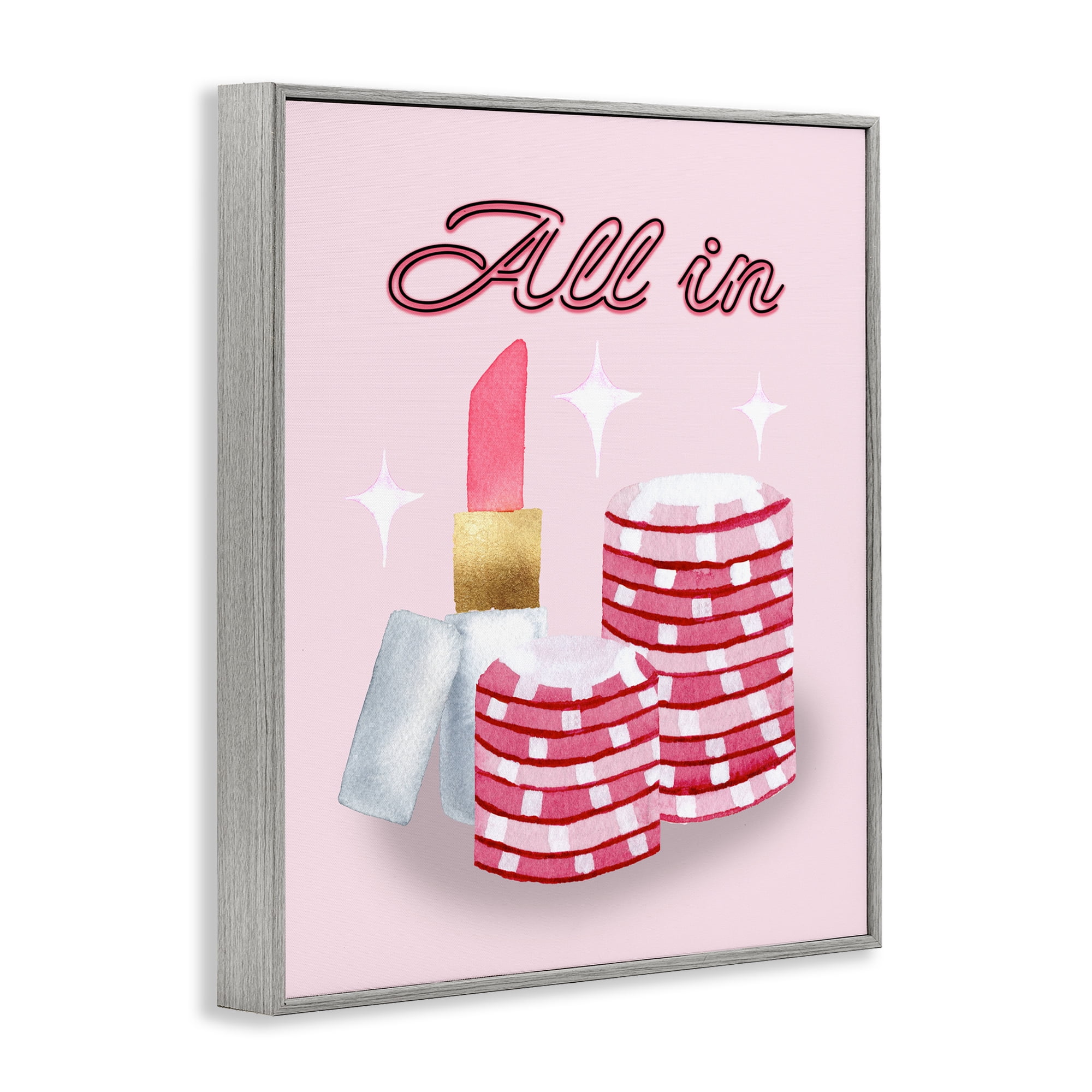 All In Poker Chips & Lipstick Gray Framed Giclee Art, design by Nina Jacobs