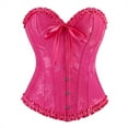 thumbnail image 3 of Feancey Strapless Corset Tops for Women Ruffled Trim Push Up Bustier Lace Vintage Overbust Corsets Tie Back Body Shaper Halloween Costumes Hot Pink XXL, 3 of 9