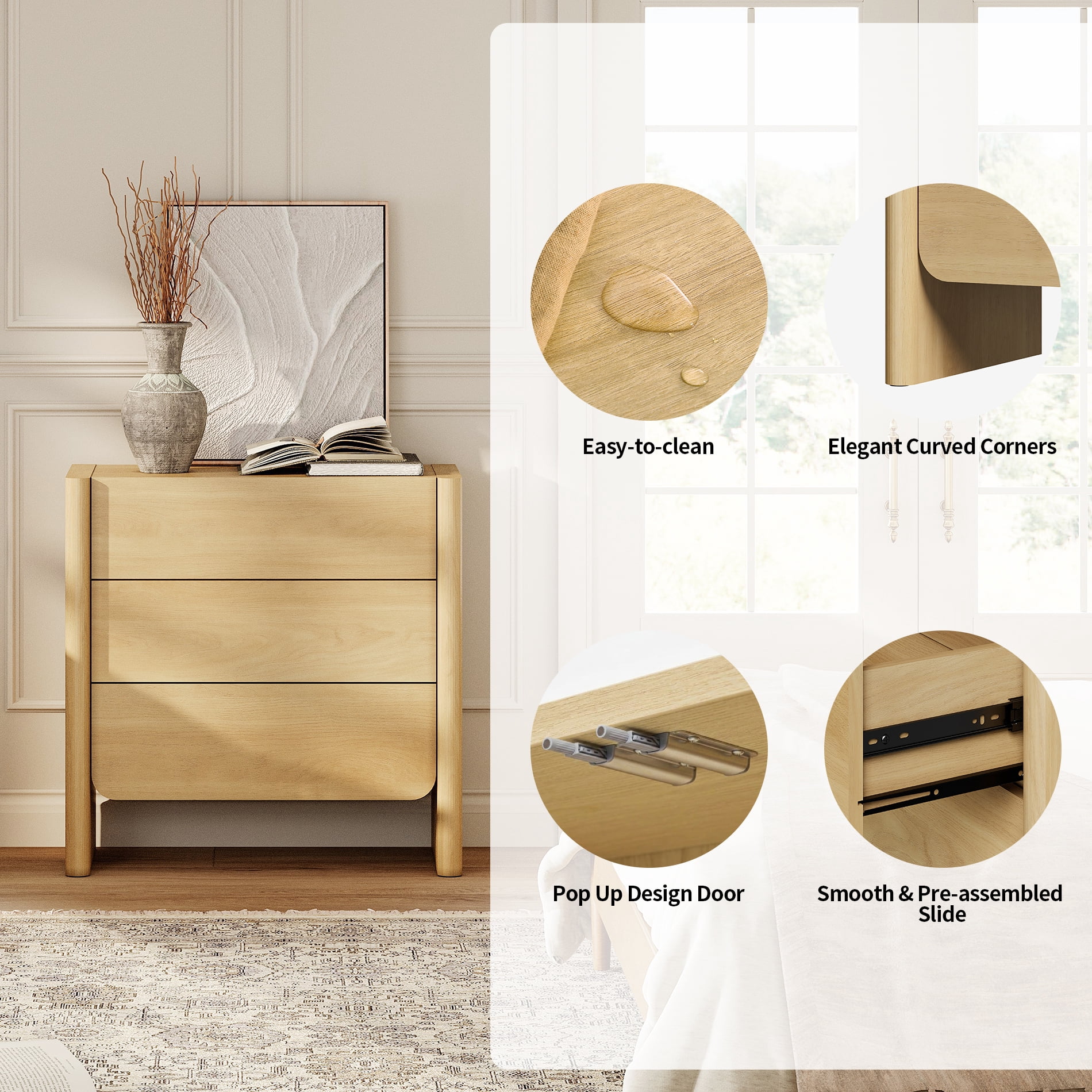 Modern French TV Stand, 94.5-Inch 3-Piece Media Console with 4 Doors and 3 Drawers, Supports TVs up to 105 Inches, Oak