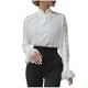 thumbnail image 1 of Camisa top blusa Mujer elegante sexy color Sólido Manga larga encaje pura Pompotops FGAJ2070, 1 of 9