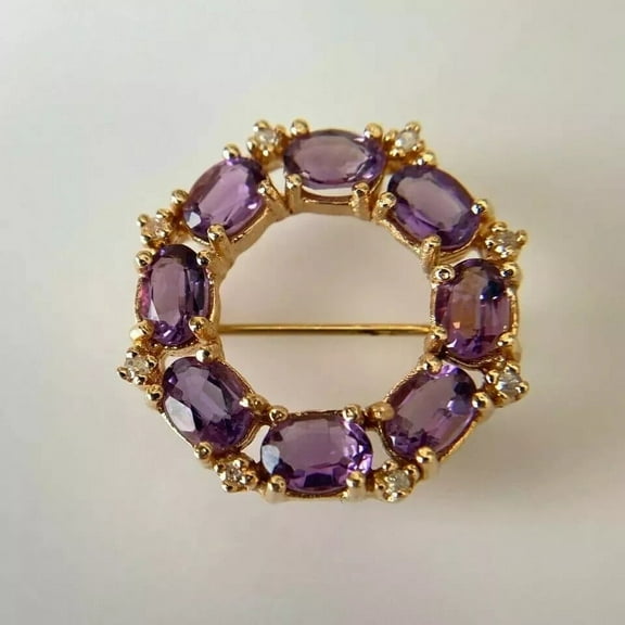 Shree Diamonds 3.00CT Oval Amethyst Women's Wedding Brooch Pin in 14K Yellow Gold Plated 925 Sterling Silver