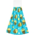 thumbnail image 2 of SKYSONIC 2 PCS 12"x17" Hand Towels for Kitchen Blue Honey Bee Bathroom Hand Towels Kitchen Towels with Hanging Loop, Cartoon Honeybee Floral Hanging Tie Towels, 2 of 6