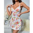 thumbnail image 3 of Levmjia Women Floral Print Mesh Nightgown Spaghetti Strap V Neck Ruffled Hem Mini Slip Dress Spring Summer Home Sleep Breathable Soft Lightweight Flowy Cute Sheer Lingerie Night, 3 of 7
