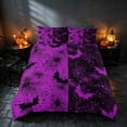 thumbnail image 2 of Homewish Halloween Bat Spider Web Bedding, Grunge Halftone Duvet Cover Full, Purple Black, Black Reversible 3 Pieces, 1 Duvet Cover and 2 Pillowcases, 2 of 7