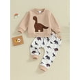 thumbnail image 2 of Infant Boy Spring Cartoon Dinosaur Pattern Long Sleeve Round Neck Sweatshirt Elastic Waist Pants 2Pcs Outfit, 2 of 8