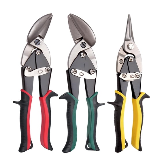 Aviation Tin Snips Set Straight Heavy Duty Left And Right Shears 3-piece Metal Cutters With Comfort Grips Safety Latch