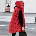 thumbnail image 4 of HOMBOM Red Puffer Vest for Women Fashion Hooded Jackets with Pockets Lightweight Gilet Full Zip Long Womens, 4 of 9