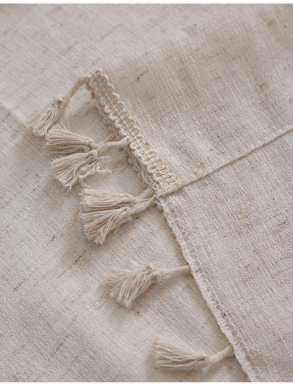 AIGIA Home Boho Curtains Natural Linen Chic Semi Blackout Bohemian Handmade Tassels Rod Pocket for Living Room 1 Panel