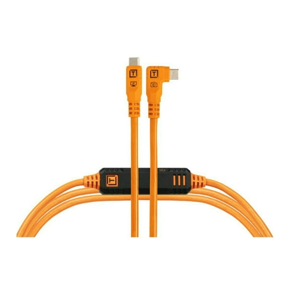 Tether Tools TetherPro Optima 10G USB-C 15 Feet Straight to Right Angle Cable with Insulated Outer Casing, Soft-Grip Cable Tips, and USB-C Backward Compatibility (High Visibility Orange)