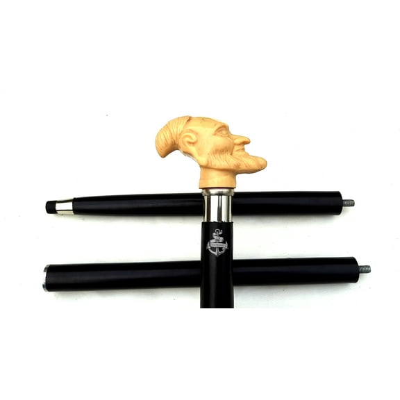 AM NAUTICALS Wooden Walking Cane Inspired Old Man Head Handle Walking Stick