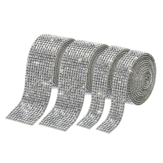 Unique Bargains 2 Roll 1 Yard 13.5/27mm Self Adhesive Crystal Rhinestone Ribbon for Crafts Project, Silver