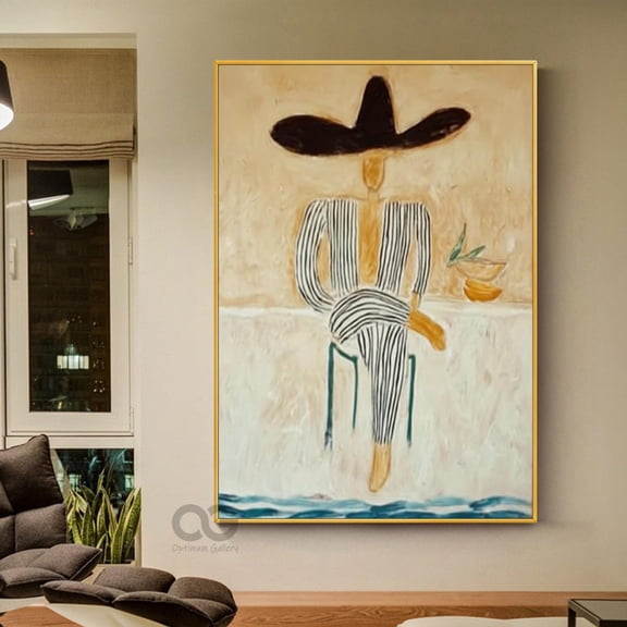 Western Cowboy Abstract The Man With A Drinking Painting Abstract Man Painting R Light Brown Wall Art Handmade Art Decor UNFRAMED PAPER POSTER, Home Decor, Vintage Gift, Living Room Dercor