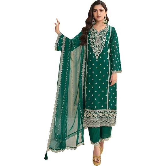 Wedding Wear Stitched Indian Pakistani Designer Salwar Kameez Plazzo Suits ( Green, XS - 34 )