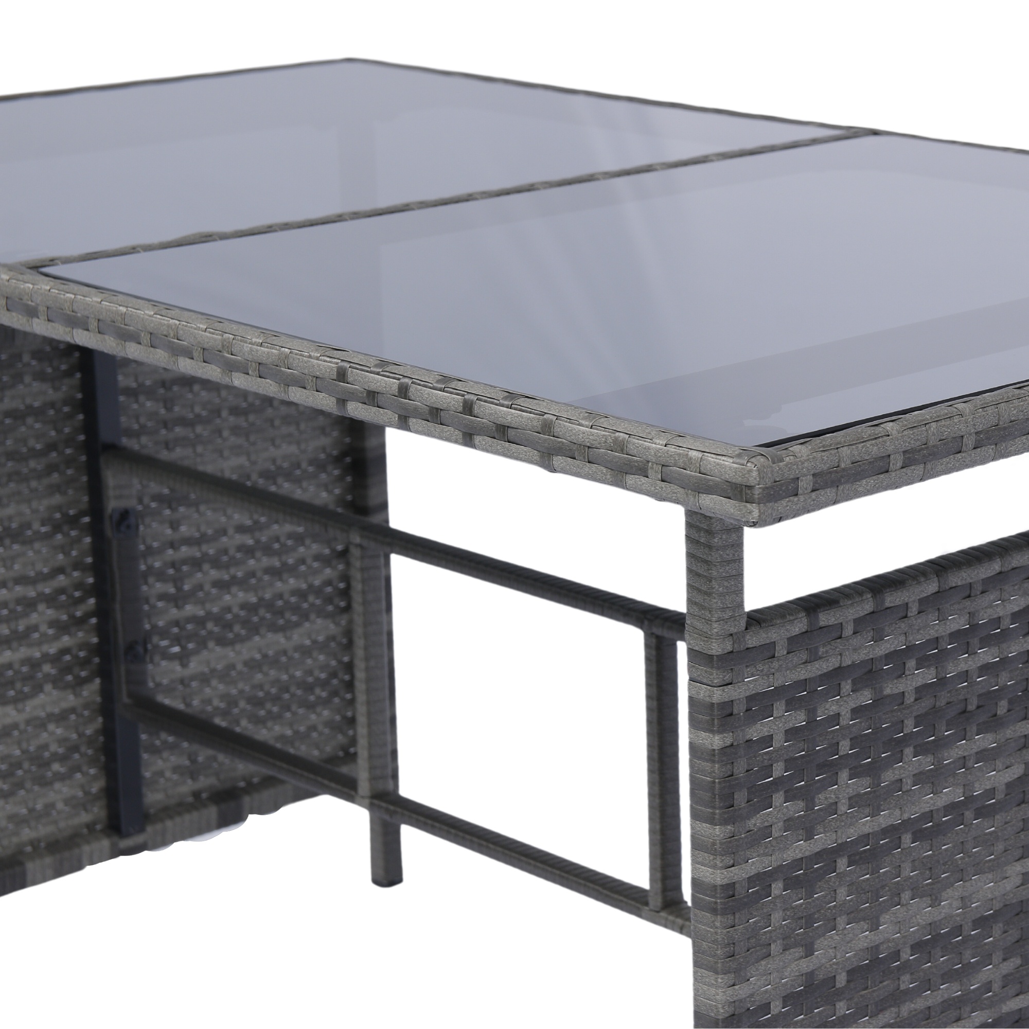 PORKISS 6 Piece Patio Furniture Set, Wicker Sectional Sofa Set with Dining Table, Modern Conversation Set with Dark Grey Cushions for Garden, Yard, Poolside, Grey