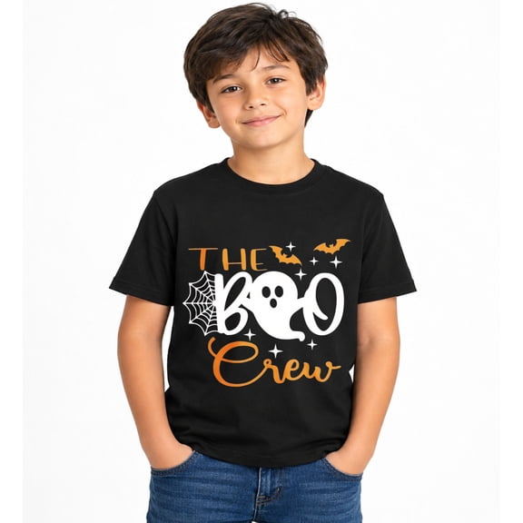 Boys Cute Ghost Group Halloween T-Shirt, Spooky Graphic Short Sleeve Shirt for Fall and Seasonal Wear
