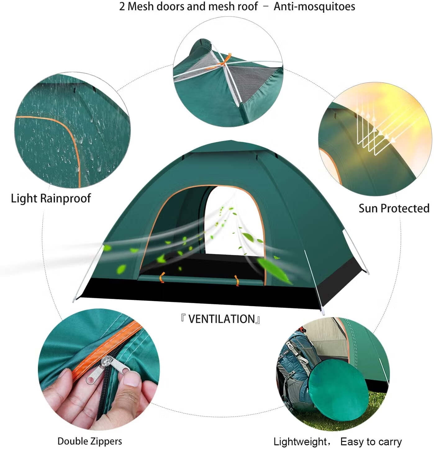 2-Person Dome Tent,Easy Set Up Shelter with Rain Fly & Carry Bag for Camping, Beach, Backpacking, Hiking