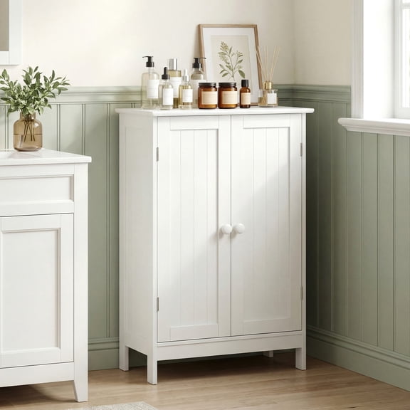 ZPTGL Bathroom Floor Storage Cabinet Double Door Freestanding Cupboard Cabinet White