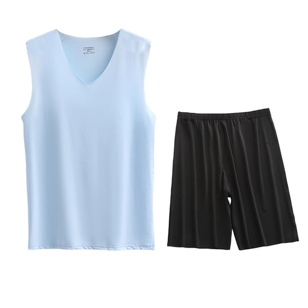 Conjunto Deportivo de los Hombres, Moda Casual de Color Sólido Cuello en V sin Mangas de Elasticidad Superior para el Desgaste Al Aire Libre, Traje Atlético de Humedad
