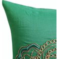 thumbnail image 3 of Green Pillow Cover, 24x24 inch (60x60 cm) Linen Throw Pillow Cover, Square Zardozi Embroidery Indian Paisley Pillow, Green Pillow Cover 24x24 inch (60x60 cm) - Paisley Seas, 3 of 4